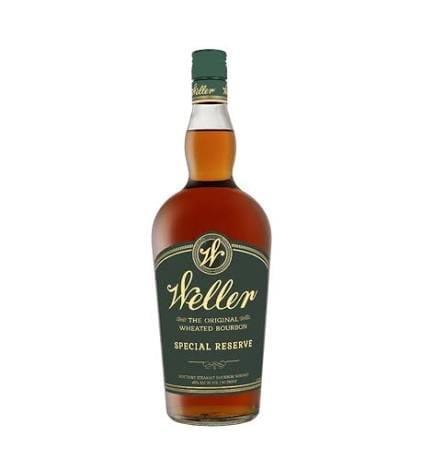 Bottle of Weller Special Reserve bourbon whiskey with green label and gold lettering