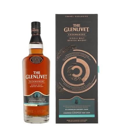 The Glenlivet Caskmakers single malt Scotch whisky bottle and black box packaging with copper circular design