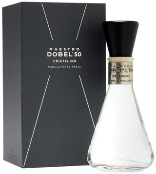Maestro Dobel 50 Cristalino tequila bottle with black box packaging