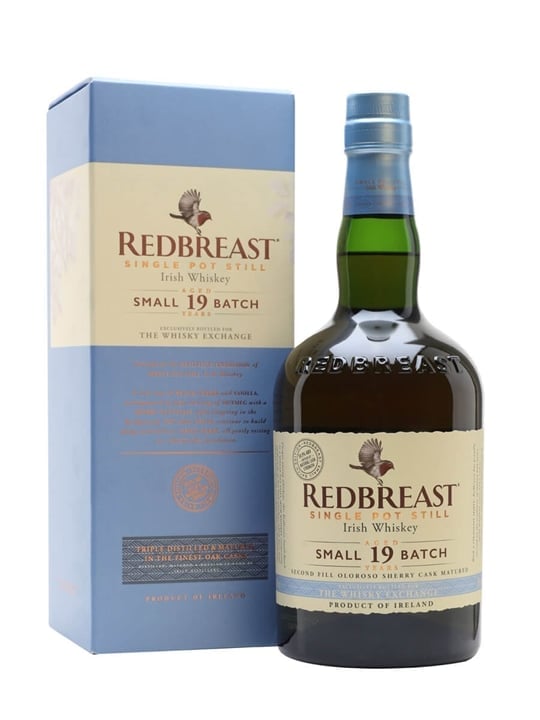 Redbreast Small Batch Irish whiskey bottle with blue and cream gift box packaging