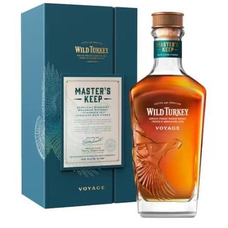 Wild Turkey Masters Keep Voyage bourbon whiskey bottle with teal box packaging