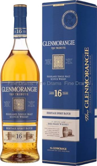 Glenmorangie 16 Year Old Highland Single Malt Scotch Whisky bottle with blue gift box packaging
