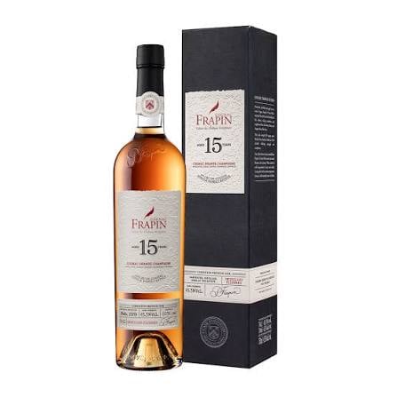 Frapin 15 year old cognac bottle with black gift box packaging