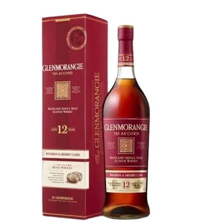 Glenmorangie 12 Year Old single malt Scotch whisky bottle with matching burgundy gift box