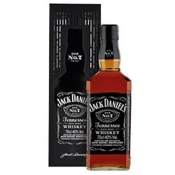 Jack Daniels Tennessee Whiskey bottle with black gift box packaging